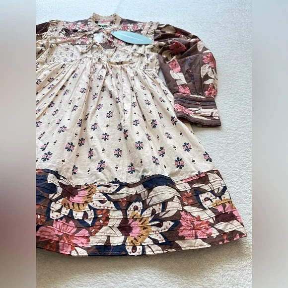 FARM RIO Ainika Maxi Floral Cream Open Yoke Mini Dress XXS - Picture 6 of 16